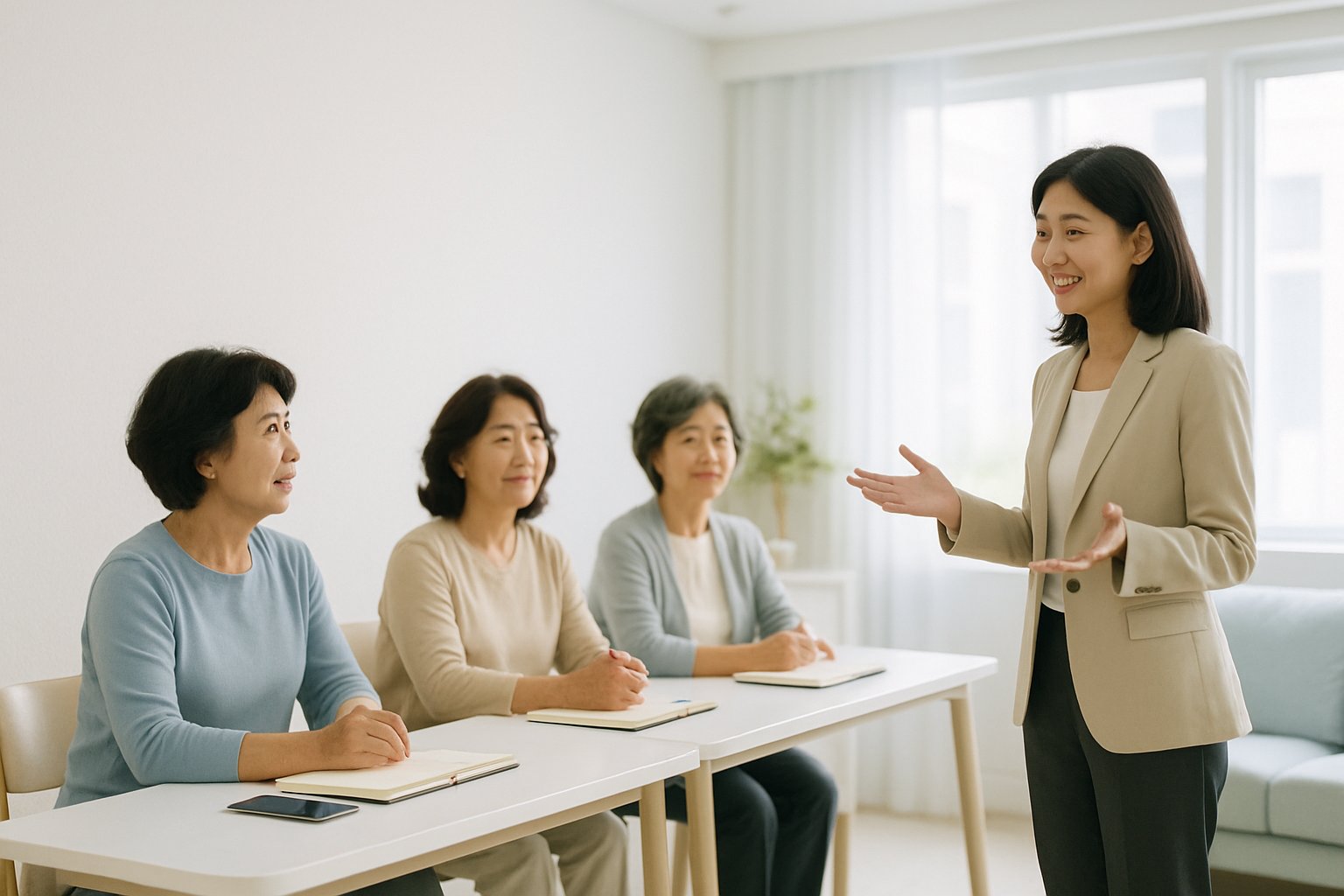 교육원 강의실에서 수료생들이 설명을 듣는 모습